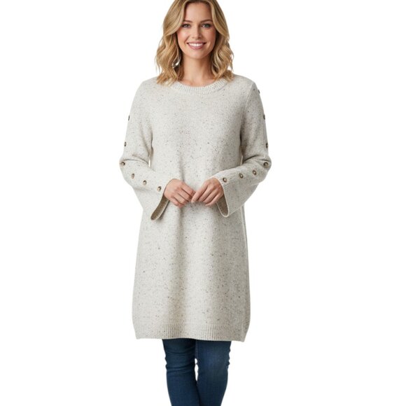 NEW MADEWELL DONEGAL SNOW SWEATER DRESS BUTTON SLEEVE Knit Wool Blend Sz Large - Picture 1 of 14